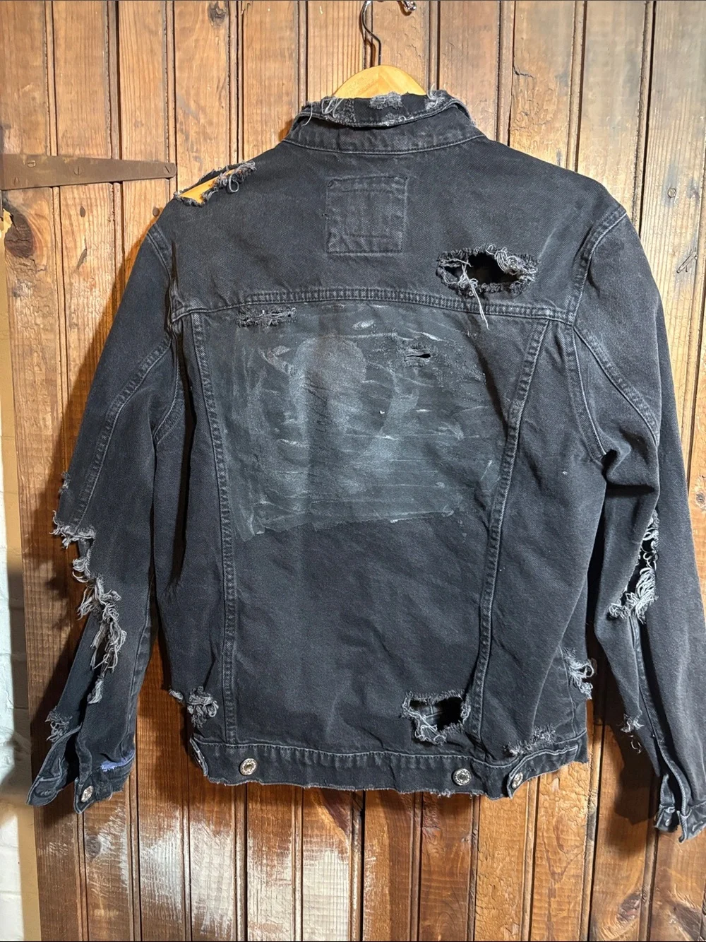 Zara Men's Distressed Black Denim Jacket